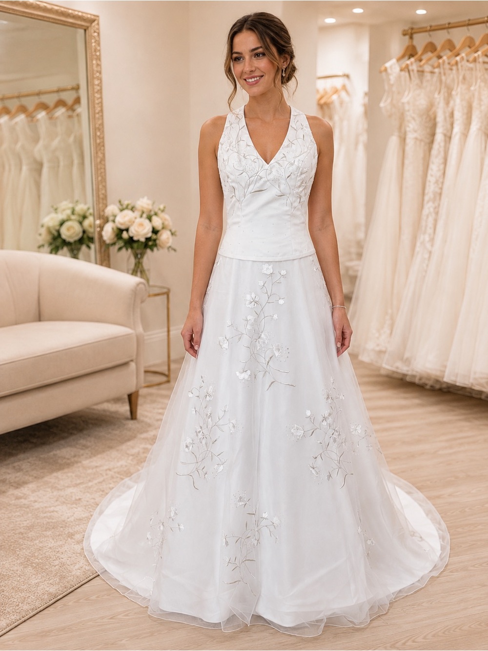 NWT White Halter Wedding Dress Size 10 Bridal Gown